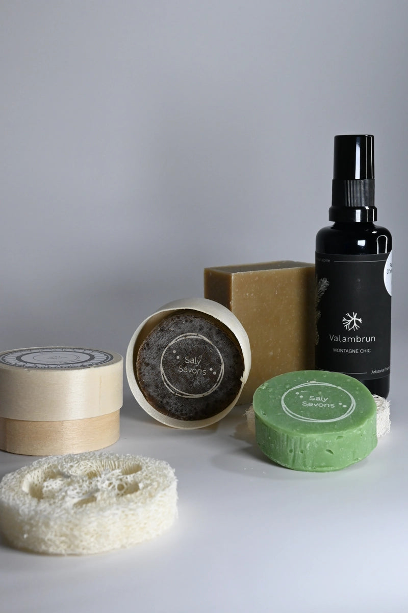 pack maison savon solide loofah saly savon valambrun cosmétiques brume ambiance saly cosmétiques
