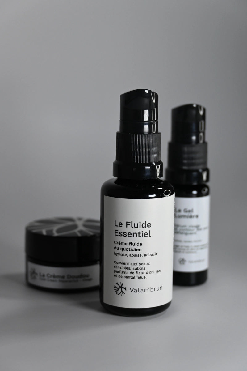 routine jour nuit valambrun cosmétiques saly cosmétiques le gel lumière le fluide essentielle la crème doudou