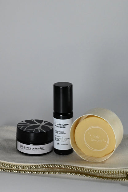 trousse découverte saly cosmétiques crème doudou huile mate précieuse savon