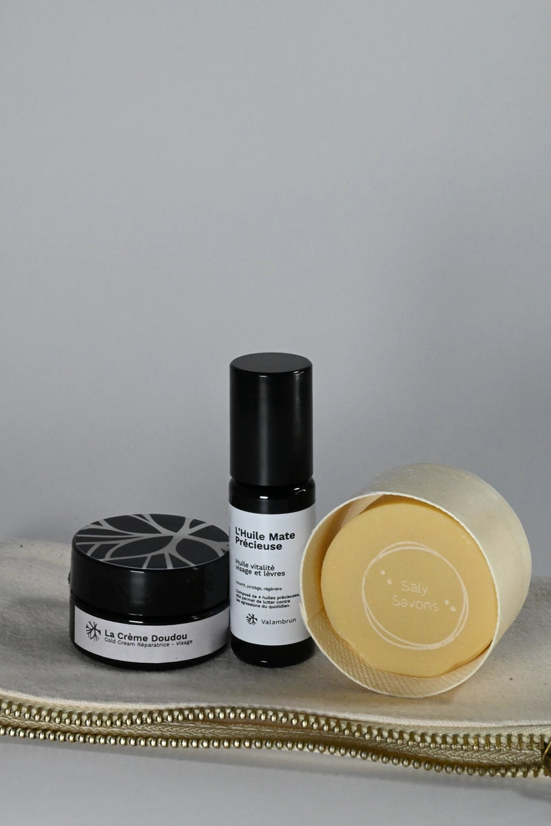trousse découverte saly cosmétiques crème doudou huile mate précieuse savon