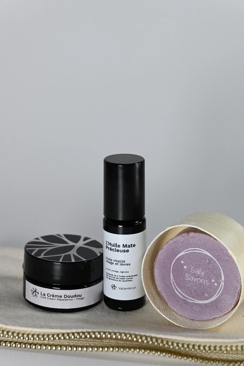 trousse découverte saly cosmétiques crème doudou huile mate précieuse savon